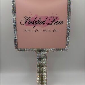 Pink Hand Mirror with Rhinestone Handle